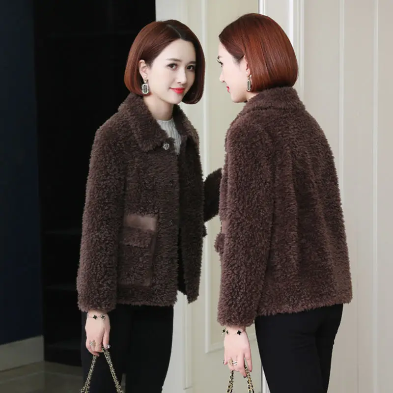 2021 Autumn Winter Women Real Fur Coats Lady Single Breasted Wool Outwear Female Thick Warm Natural Sheep Shearing Jacket O140
