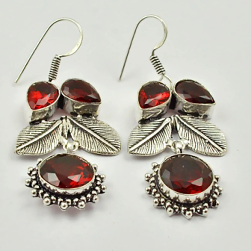 

Garnets , Silver Overlay on Copper Earrings ,56mm , E2655