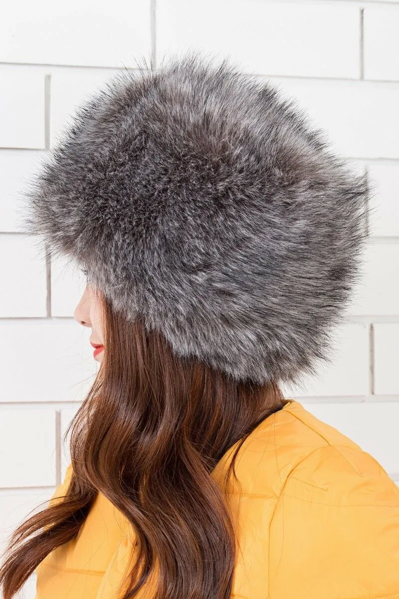Зимняя женская шапка из искусственного лисьего меха русская казачья пушистая