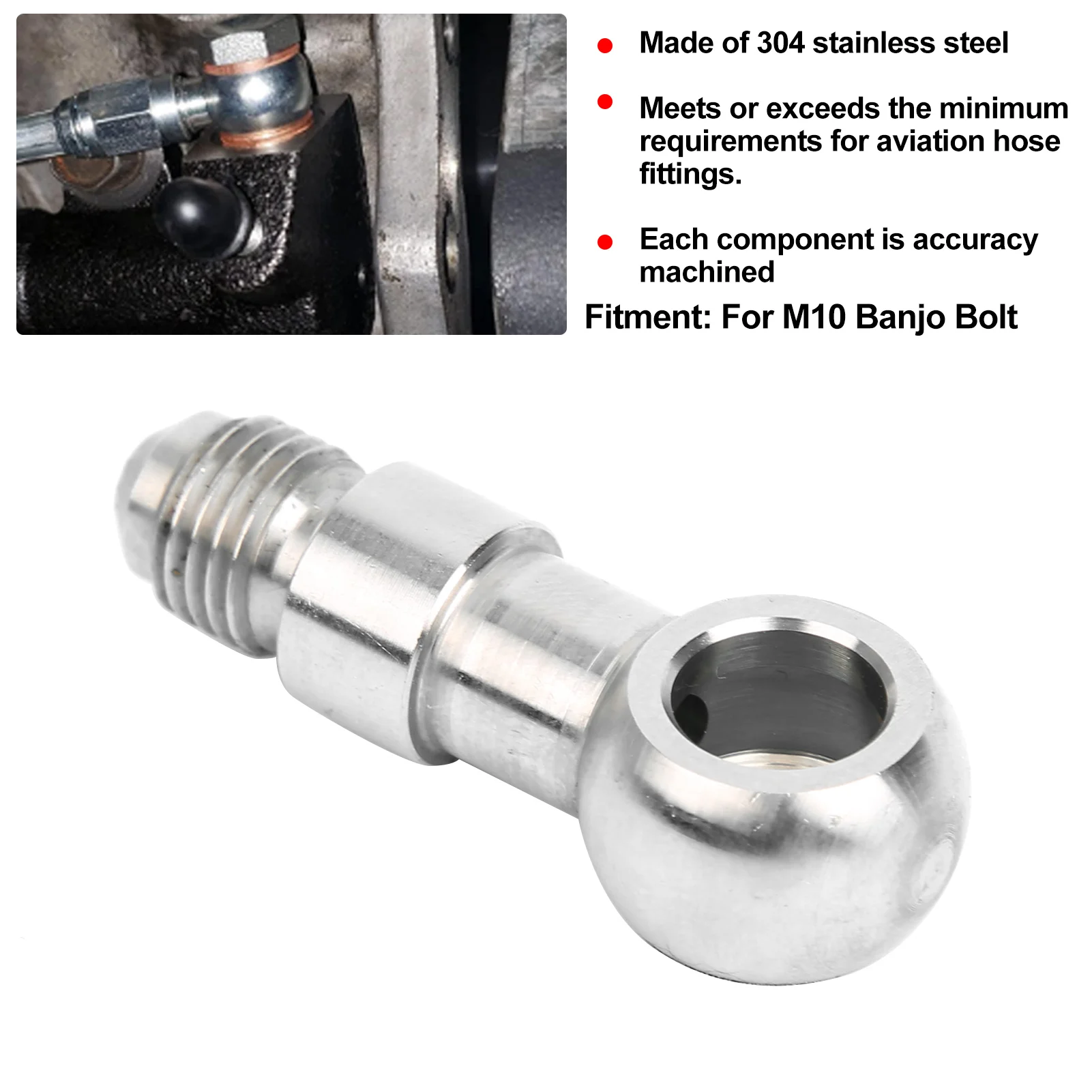 

Banjo Adapter Fitting Stainless Steel 10mm/0.4in (AN4 AN 04) For M10 Banjo Bolt