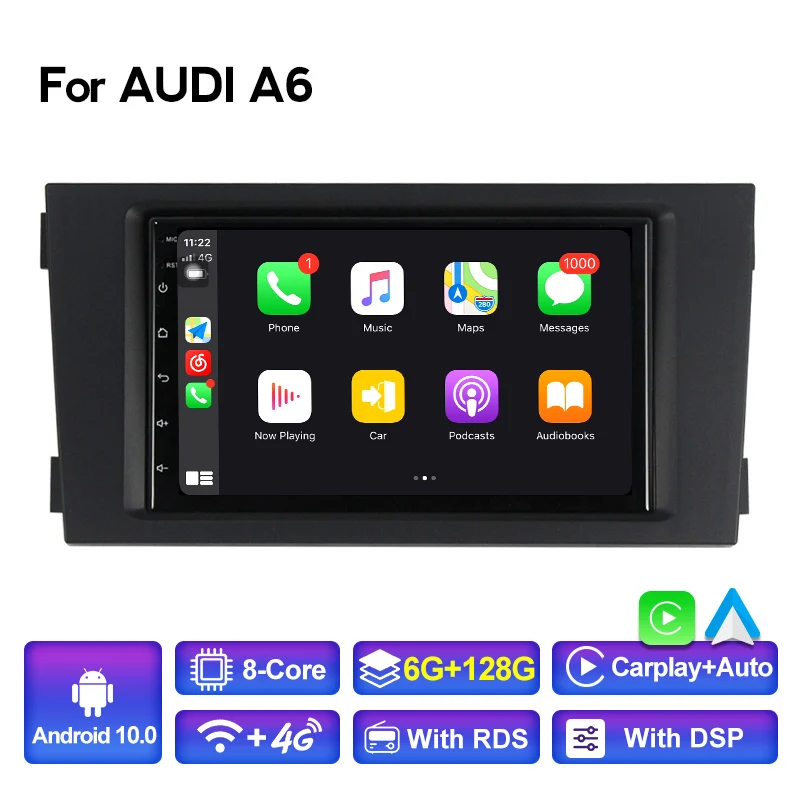 

Автомагнитола 7 дюймов 6G + 128G, мультимедийный видеоплеер для Audi A6 C5 1997-2004 S6 2 1999-2004 RS6, GPS-навигация Carplay + Авто DRS DSP