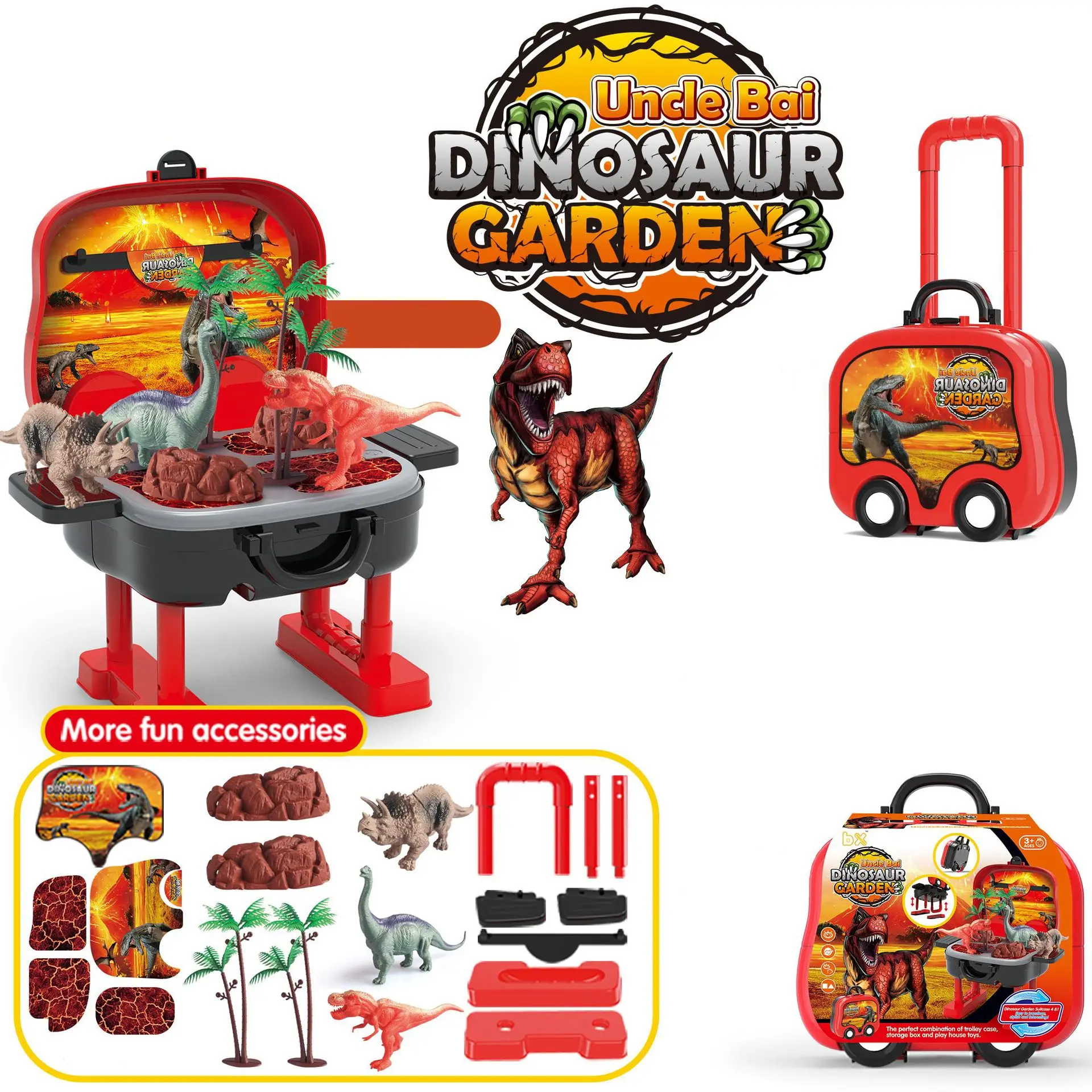 

DIY Portable Trolley Case 2 in 1 Simulation Dinosaur World Microscopic View of Volcano Children's Toy Gift Set