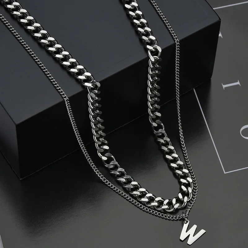 Простое многослойное колье с надписью W чокер массивной цепью для женщин и мужчин