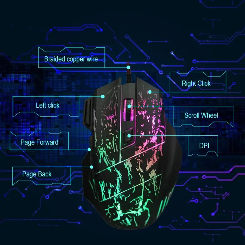Светодиодная оптическая мышь 7 кнопок 3200DPI USB Проводная эргономичная игровая