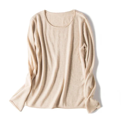 Light Khaki Женские шерстяные пуловеры, шерсть, круглый вырез, свитер с длинными рукавами, однотонные пуловеры, осень-зима, шерстяные свитера - Цвет: Light Khaki