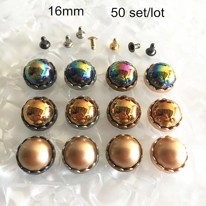 50 шт. большие полукруглые шпильки 16 мм с заклепками в форме купола радуга Золотая