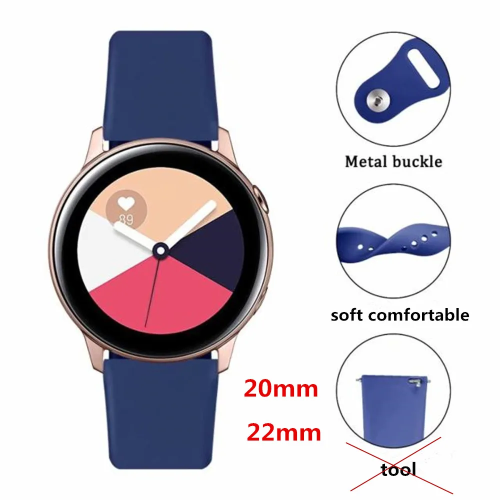 Ремешок для часов силиконовый Samsung Gear Sport S2 S3 Galaxy Watch Active 42/46 мм Huawei 22/20 мм|Ремешки