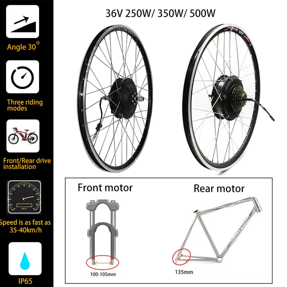 36V 250W 350W 500W Front Rear Hub Motor Wheel ebike Motor Kit Electric Bike Conversion Kit without Battery for 20'' 26'' 700C 28" Electric Bicycle eBIKE Conversion Kit Bicicleta Eletrica