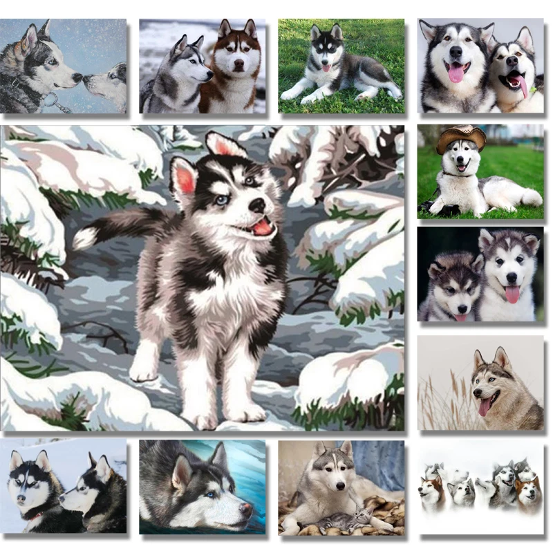 5d Diy алмазная живопись Алмазная вышивка собаки Животные щенка Хаски Круглая