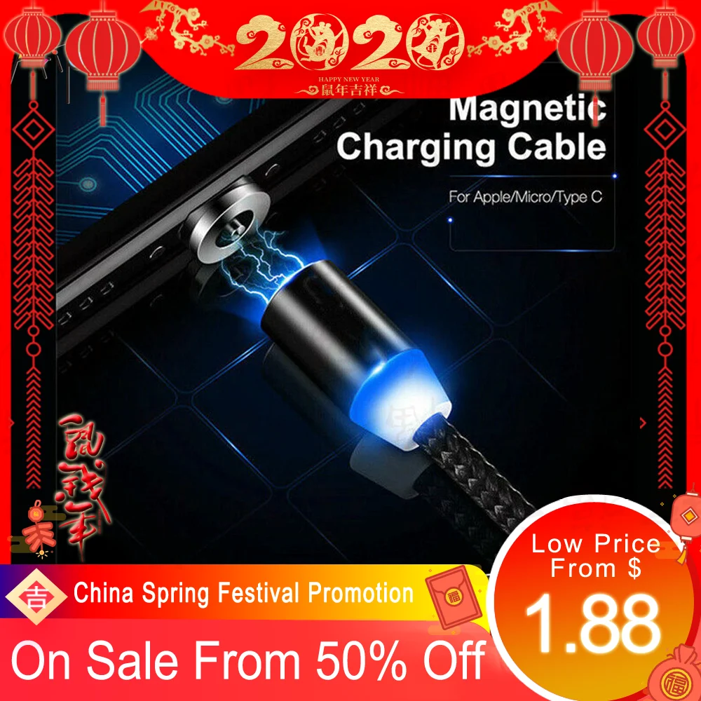 Магнитный зарядный кабель быстрая зарядка код 1 м 2 Тип C Micro USB для Apple iphone Xs Max XR XIAOMI