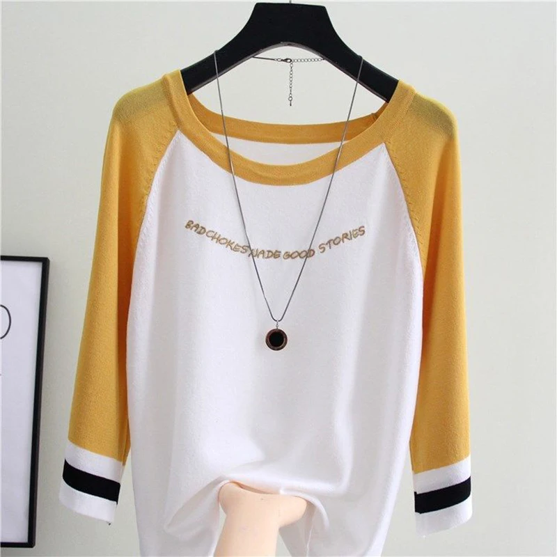 

Oversized T Shirt Women Summer Shirts For Women Knitted Letter Embroidery Harajuku Kawaii Cute Top Ladies Loose Casual