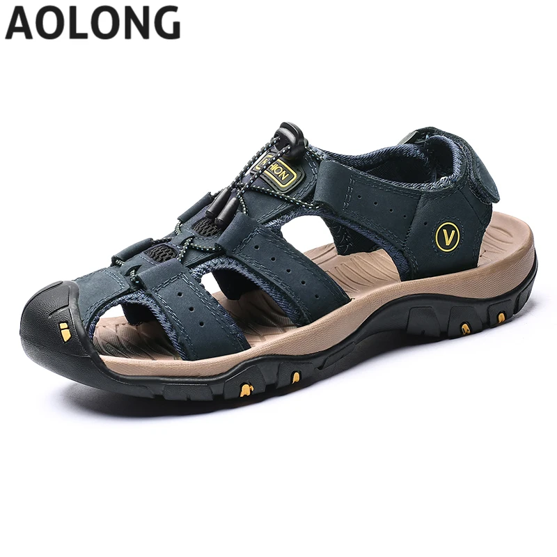 

Genuine Leather Men Shoes Summer New Large Size Men's Sandals Men Sandals Fashion Sandals Slippers Big Size 38-46
