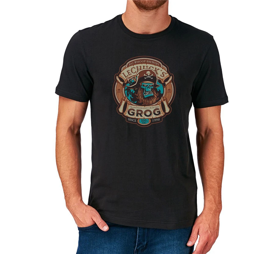 Lechucks Grog футболка остров обезьян пират Винтажная Футболка | Мужская одежда