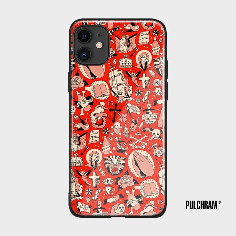 Модный мягкий силиконовый стеклянный чехол с пиратскими татуировками и иконами