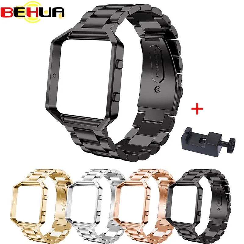 

Replacement Stainless Steel Wrist Watch Band With Case Frame Strap Frame For Fitbit Blaze Classic Bracelet Watchband Accessories