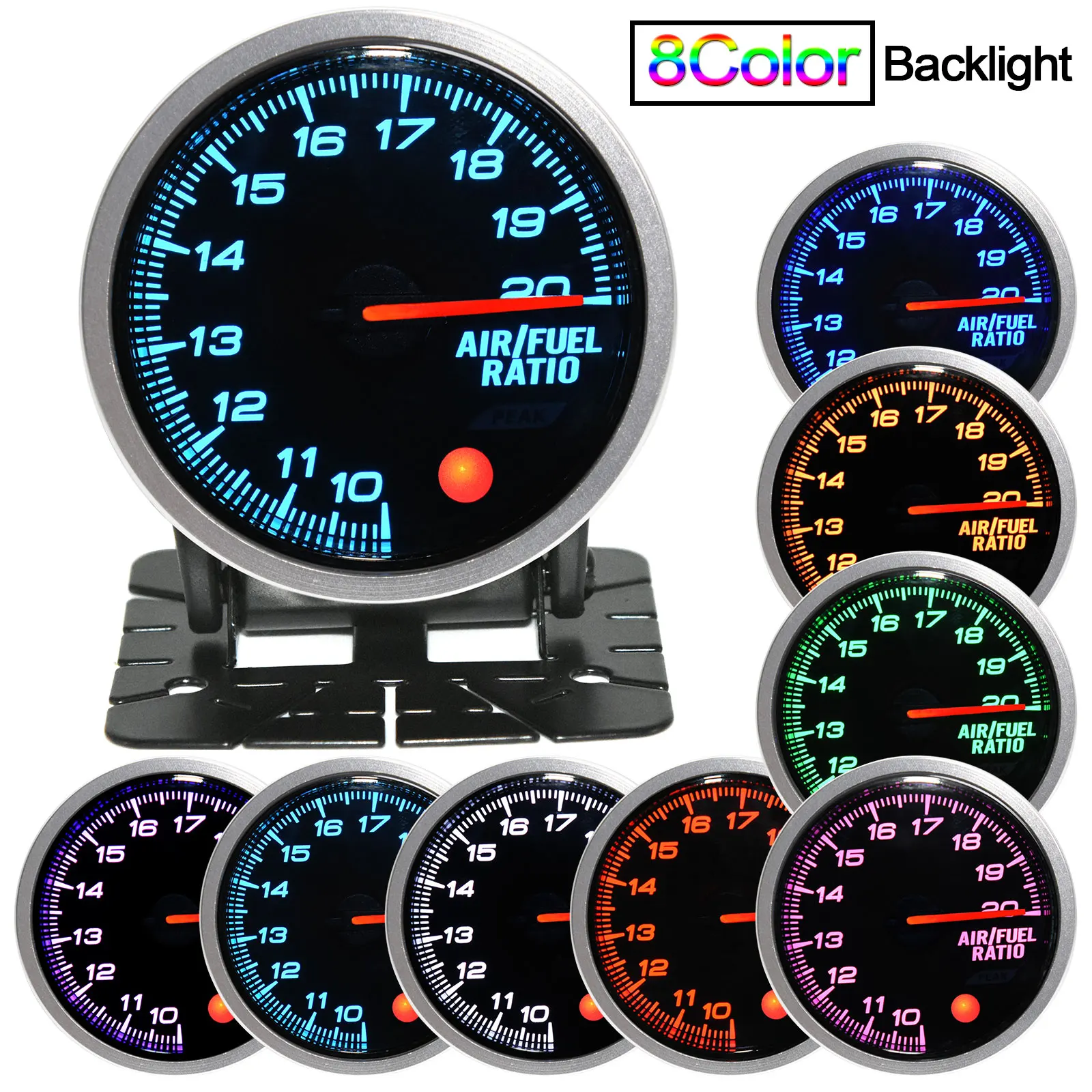 

52mm Air Fuel Ratio Gauge With Narrowband O2 Oxygen Sensor Car Gauge Digital Display Fit for 12V Car AFR Meter 8 Color Backlight