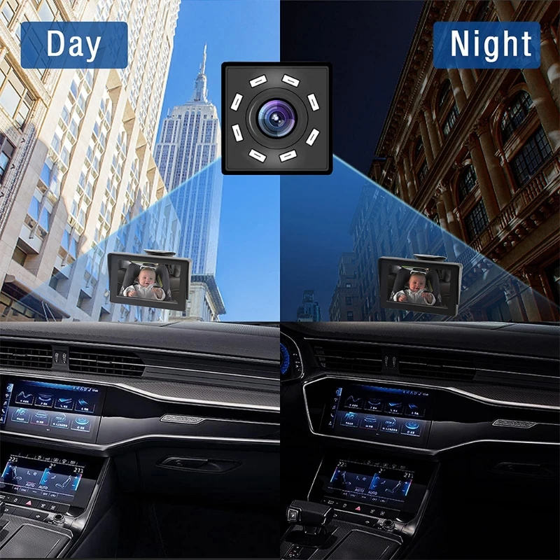Espejo con visi&oacute;n nocturna para beb&eacute;, asiento de coche de seguridad para beb&eacute;, parte trasera, pantalla HD de 4,3 pulgadas, Monitor para beb&eacute; con c&aacute;mara-3