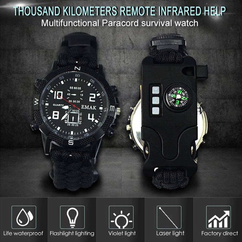 Спасательный круг свисток Компас водонепроницаемые часы LED цифровые наружные