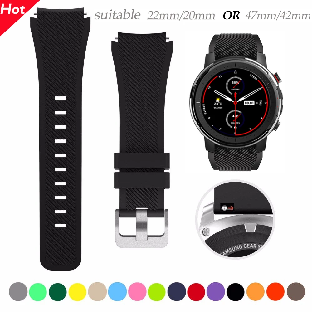

Силиконовый ремешок для смарт-часов Xiaomi Huami Amazfit GTS/GTR 42/47 мм Huawei GT2 2e 46 мм смарт-Браслет замена спортивный браслет