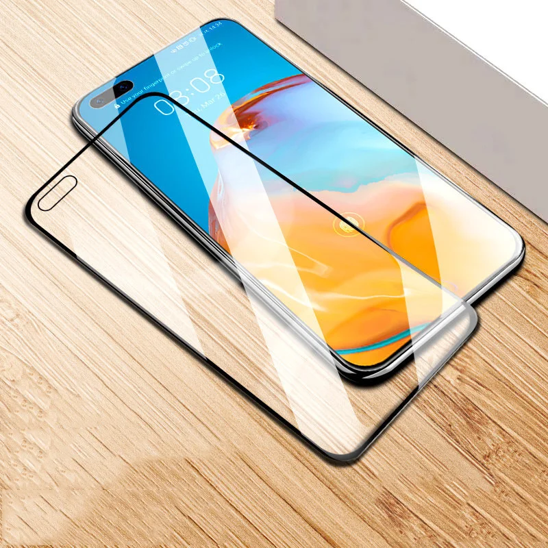 Для Huawei P40 Lite E P30 P20 2019 черный край Полное покрытие закаленное стекло Защита экрана