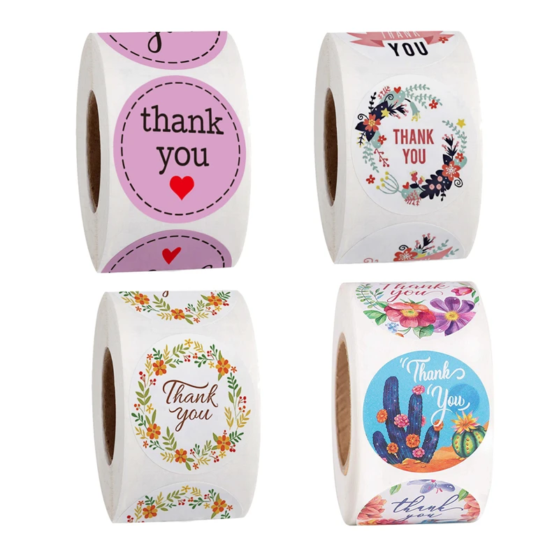 

500pcs/roll Cute Thank You Stickers For Envelop Package Sealing Card Gift Handmade Labels Decorative Stickers For Small Business