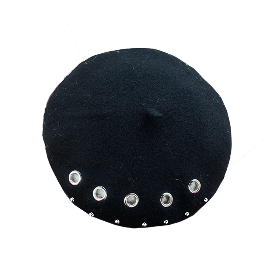 black beret BUTTERMERE Зимние береты женские черные шерстяные плоские кепки s дамские заклепки отверстие капот британская Кепка художника Женская мода французская шляпа берет - Цвет: black beret