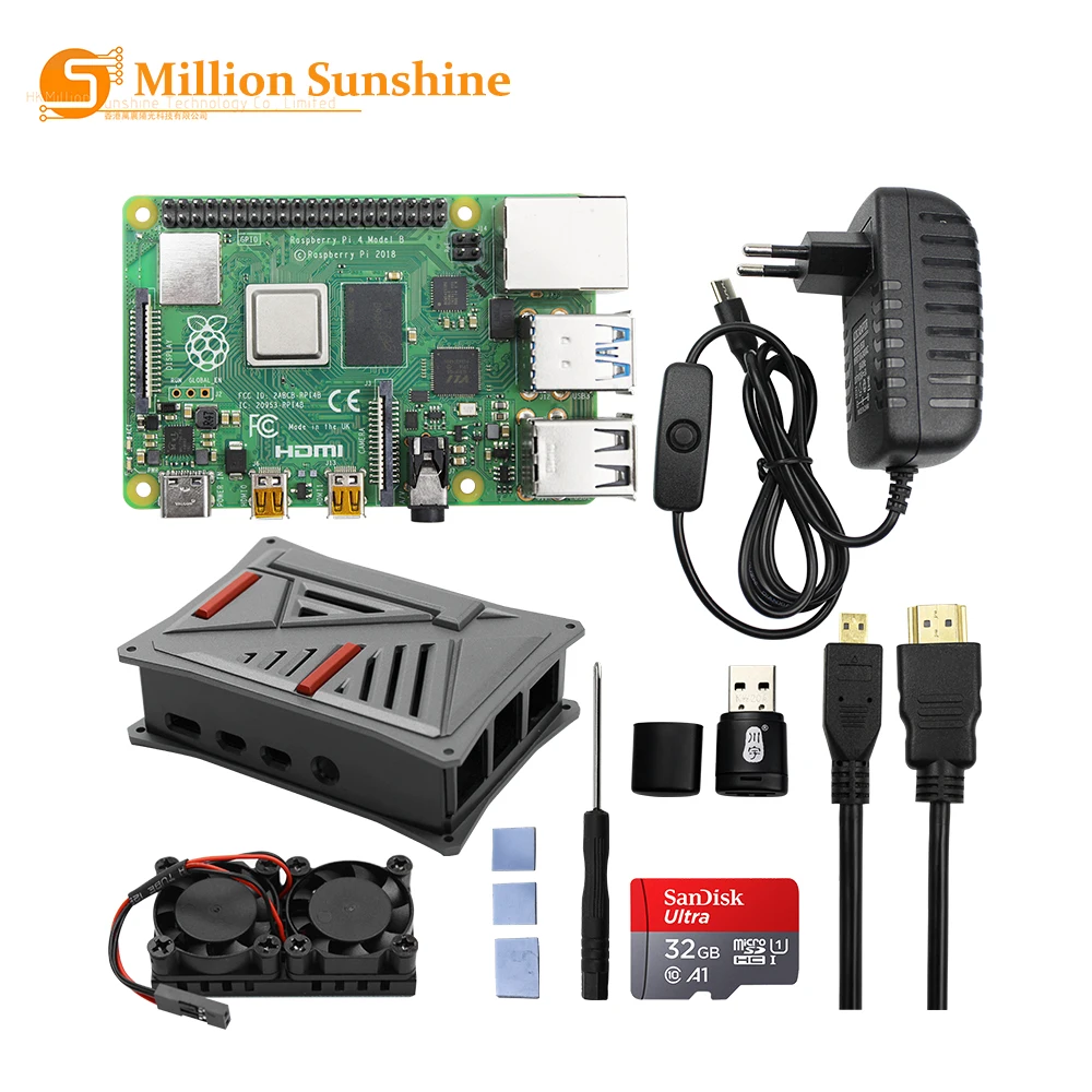 Raspberry Pi 4 Model B Kit 2 8 ГБ ОЗУ + чехол из АБС пластика двойной вентилятор блок питания