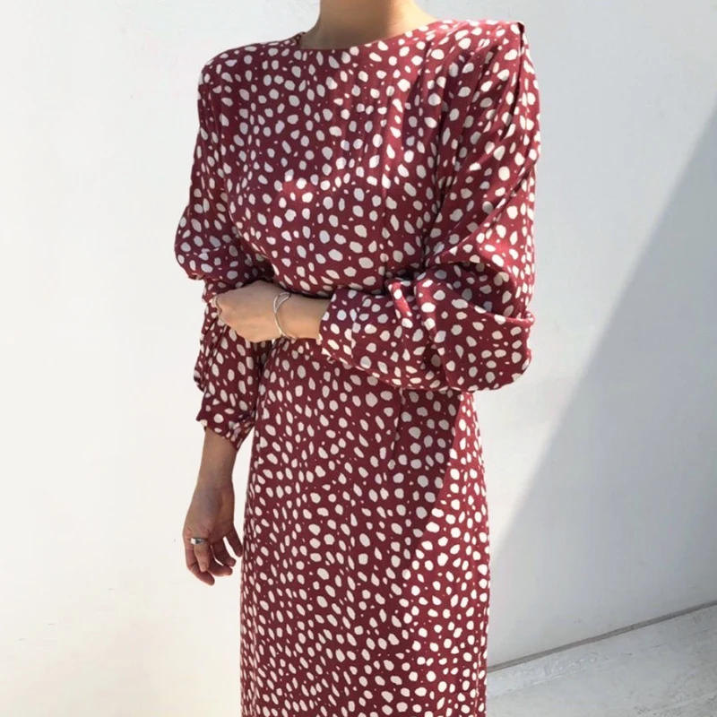 Женское ТРАПЕЦИЕВИДНОЕ платье в горошек повседневное облегающее во французском