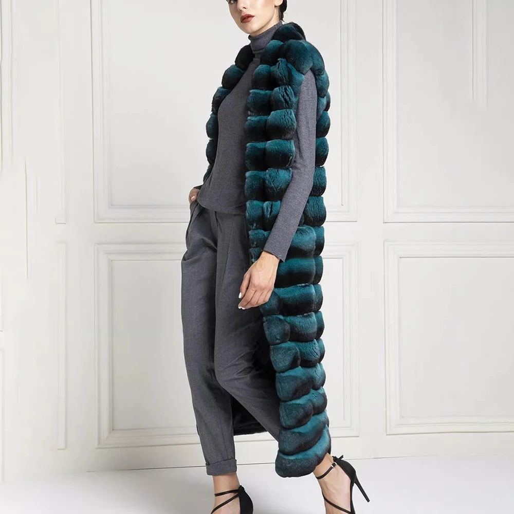 2022 New Fashion Long Real Rex Rabbit Fur Vest Stand Collar High Quality Natural Full Pelt Genuine Rex Rabbit Fur Gilets Outwear