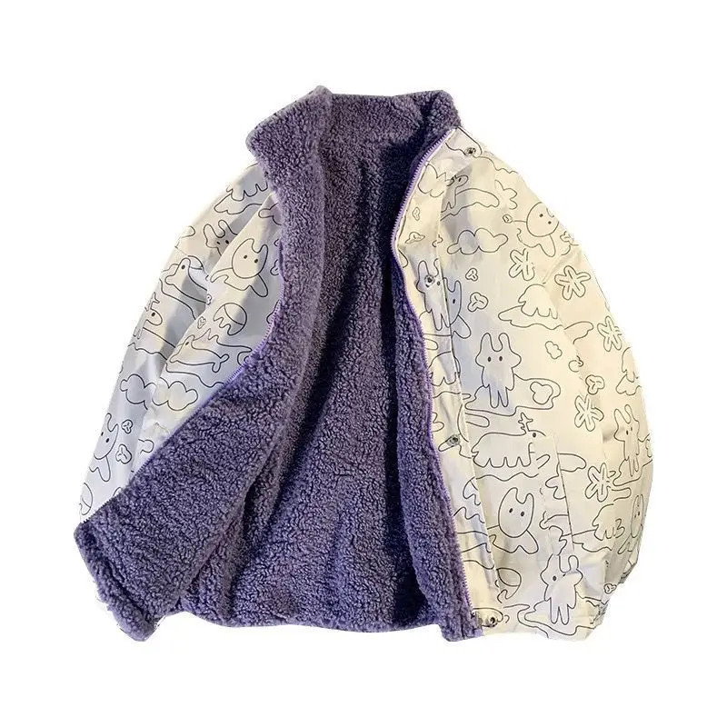 

Two-Sided Cotton-Padded Jacket Women's Winter Short Lamb Velvet Jacket Loose Wild Fashion Cotton-Padded Clothes Ins Tide Jacket