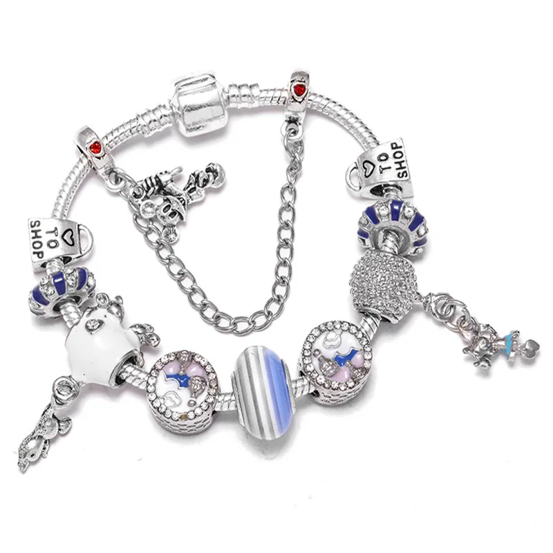 Boosbiy Dropshipping Cute Mickey Minnie Charm Bracelet For Women Kids With Silver Snake Chain Brand Bracelet Christmas Jewelry