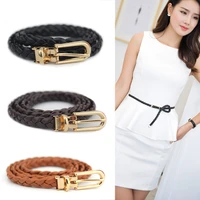 new fashion womens belts braided skinny waistband narrow thin buckle strap hot sale 2021