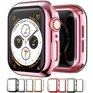 Чехол для Apple Watch Series 6 5 4 3 SE 44 мм 40 мм 42 мм 38 мм, аксессуары с покрытием, бампер + закаленное стекло, Защита экрана для iWatch