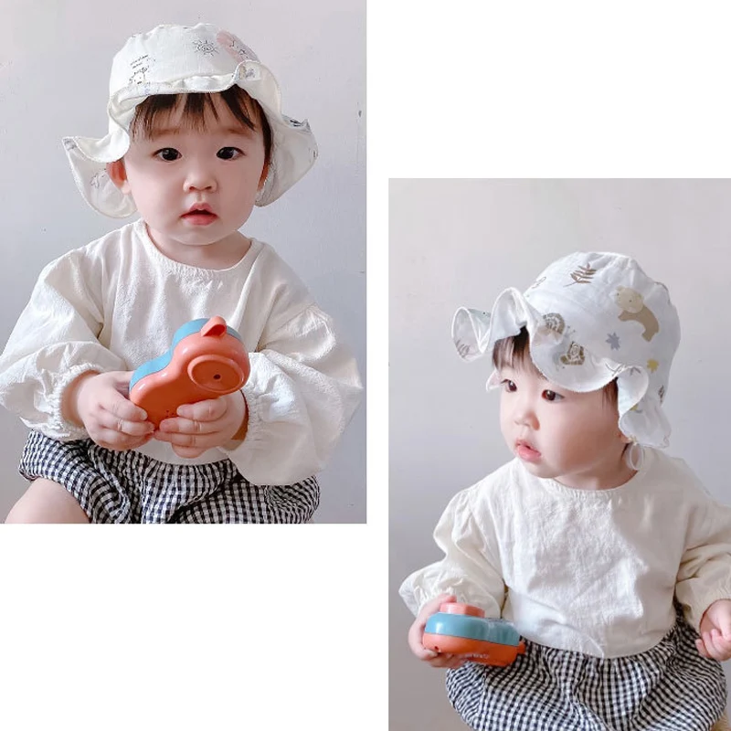 Панама детская хлопковая мягкая пляжная шапка с мультяшными животными для