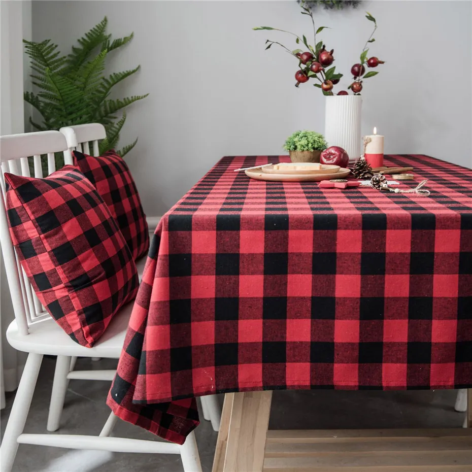 Рождественская красная клетчатая скатерть хлопок лен прямоугольная для дома