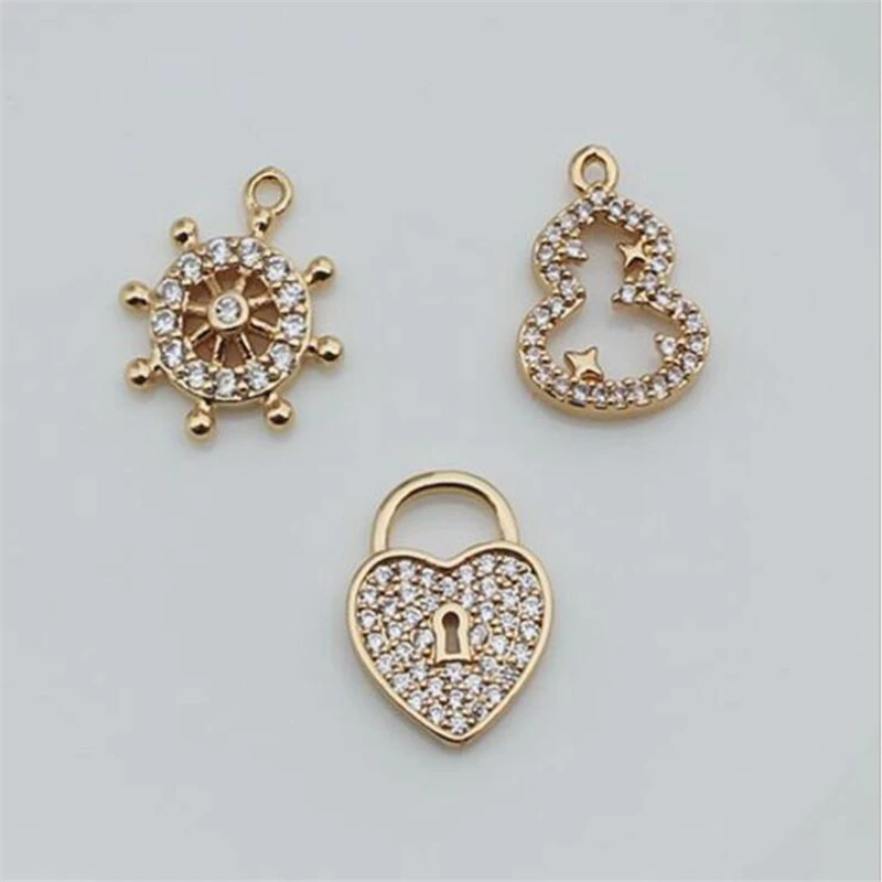 Новые креативные позолоченные латунные подвески с кристаллами и замком для