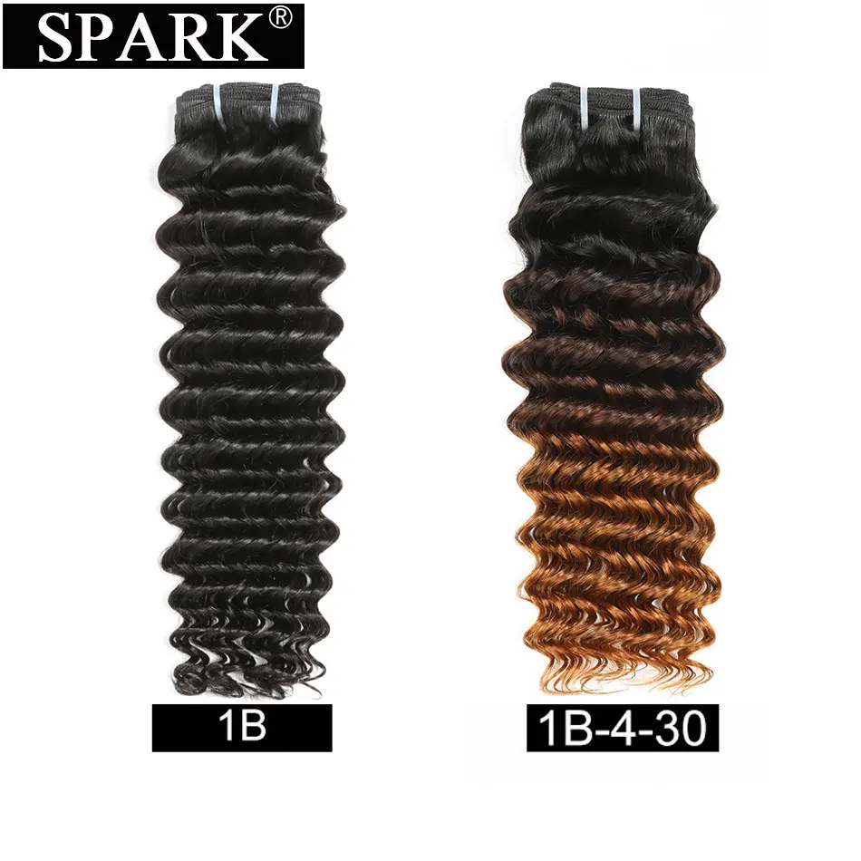 Spark Волосы remy уха до уха с закрытием 3/4 пучки бразильских волос глубокая волна человеческих волос с 1B/4/30 пучки волос