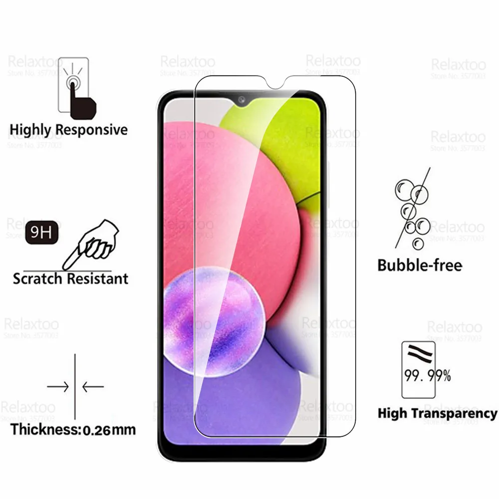 2pcs tempered glass for samsung galaxy a03s glass screen protector sumsung a 03s a03 s a23 a13 a53 a73 a33 cover protective film free global shipping