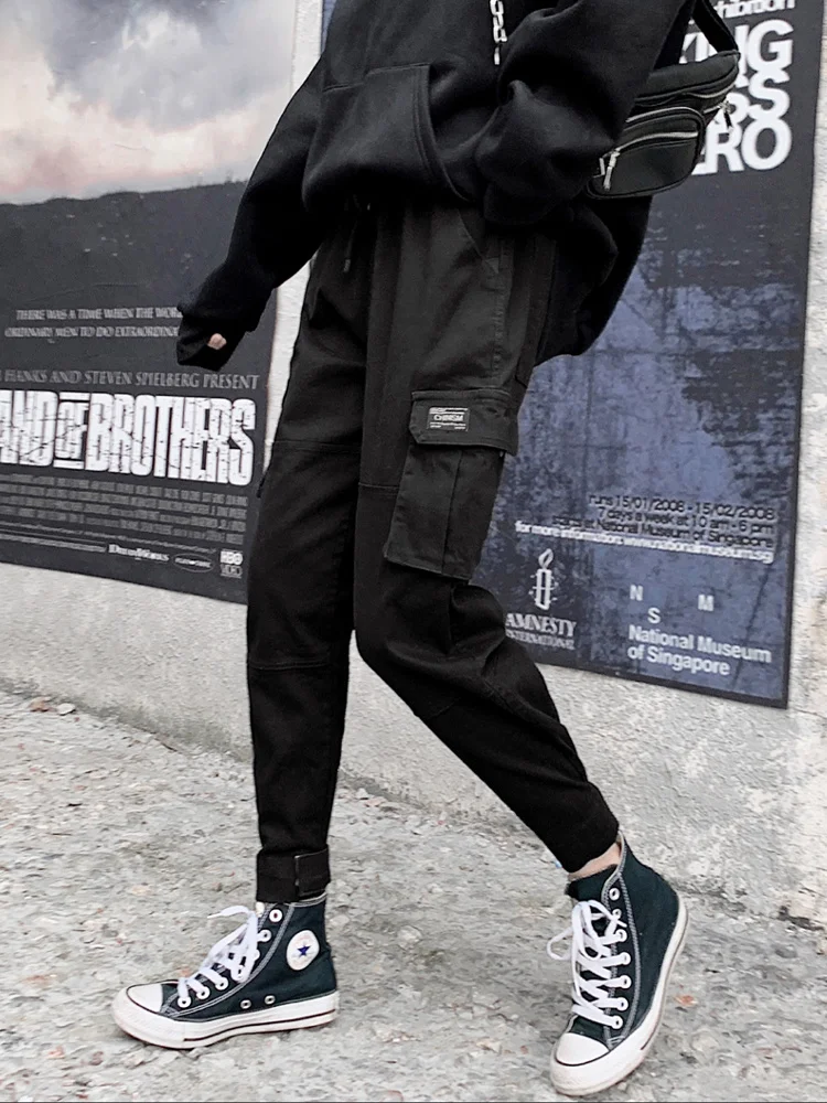 

2021 Autumn Harajuku Wide Cargo Pant With Pocket Corset Cropped Casual Pants For Trousers Women Pantalon Femme Streetwear