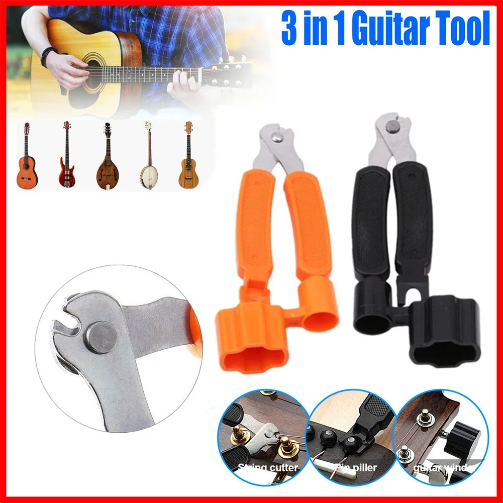 

3 In 1 Guitar Repair String Winder Wrench Tools Guitar Winder String Cutter Bridge Pin Puller Stringed Instrument Accessories