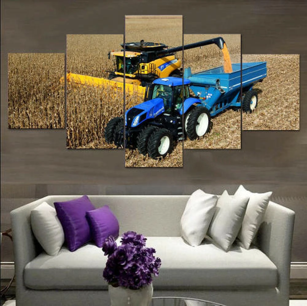

5 Pieces Farm Tractor Harvest Field Modular Cuadros Paintings Wall Art Framework Home Decor Canvas Pictures Posters Decoration