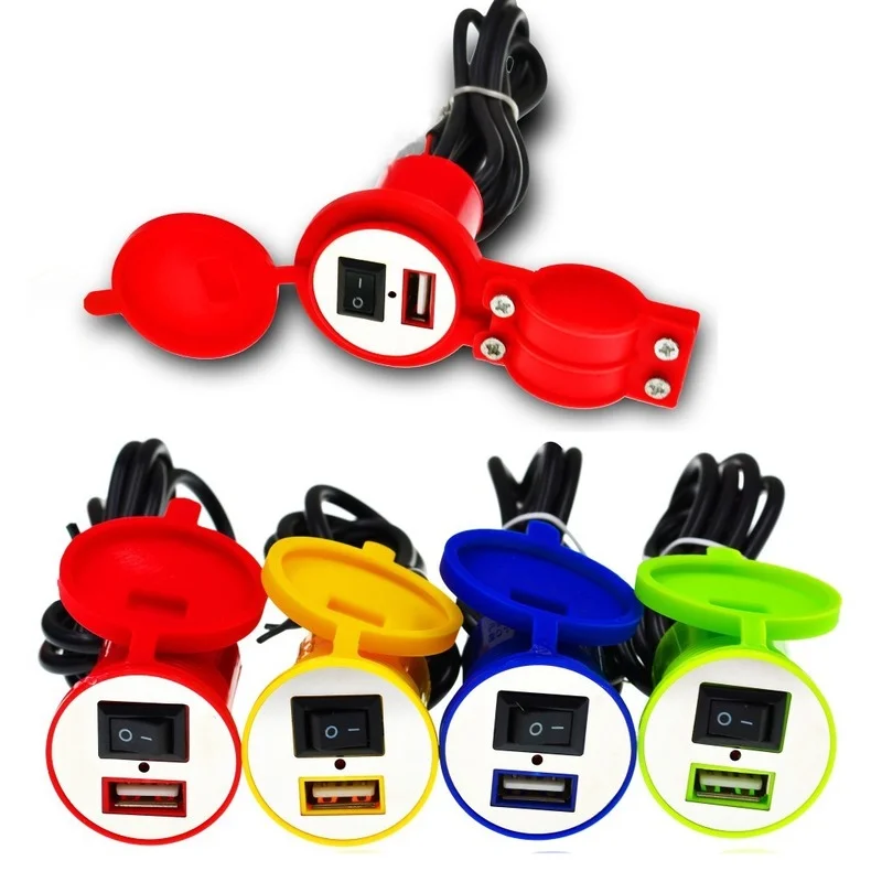 DC12-24V Universal Waterproof 7/8" 22mm Motorcycle USB Charger Port Adapter with Switch For ATV Scooter Moped Go Kart Dirt Bike