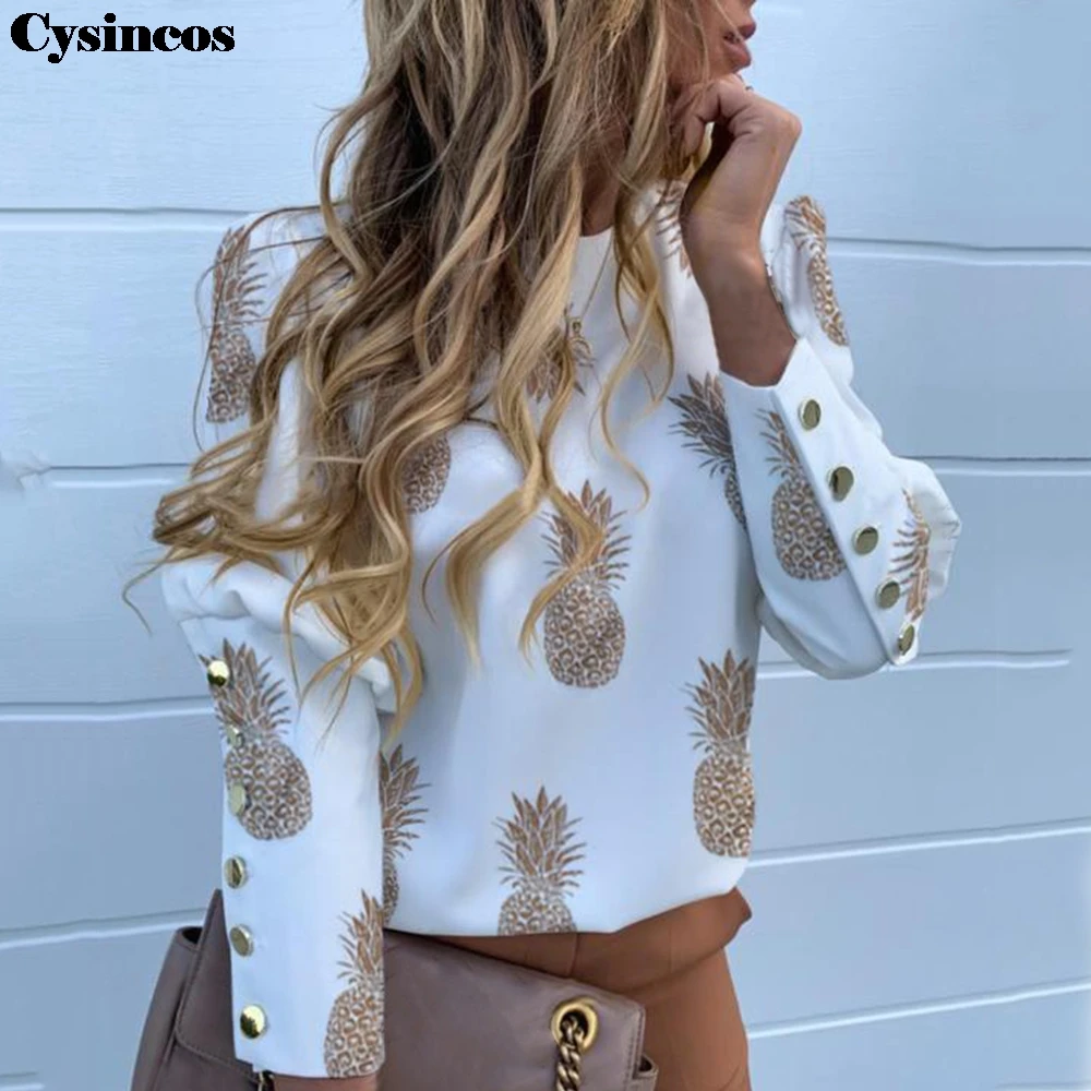 Cysincos Womon блуза с пышными плечами рубашка элегантная Офисная Женская Осенняя