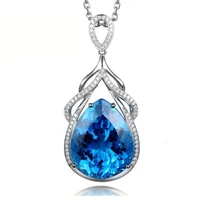 big gemstones aquamarine pendant necklaces for women white gold silver color diamonds blue crystal luxury bijoux jewelry gifts