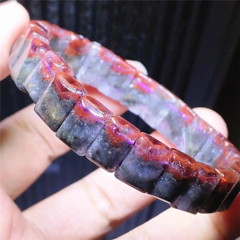 

Natural Auralite 23 Red Purple Cacoxenite Quartz Bracelet Rectangle Beads 10.5mm Women Men Genuine AAAAA
