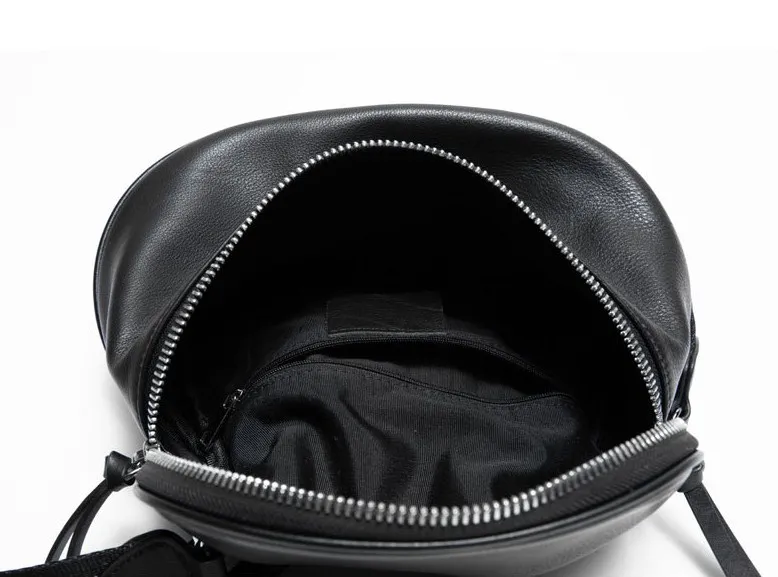

Genuine leather cow skin women solid black belt bag waist packs