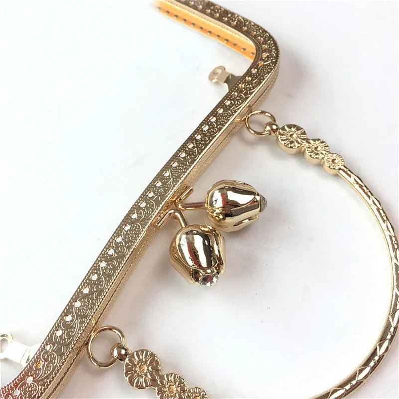 10pcs 20cm Metal Purse Frame Handle for Making Kiss Clasp Lock Rose Head Floral Embossed Bronze Tone Bags Hardware Accessories