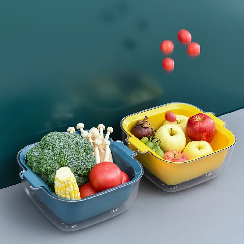 

Double-Layer Fruit Vegetable Drain Basket Kitchen Fruit Dish Washing Basket Plastic Fruit Vegetable Container Basket