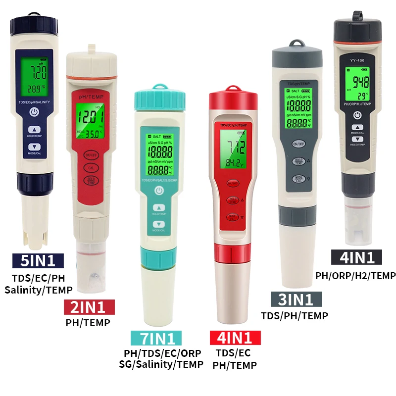 2/3/4/5/7 in 1 PH Meter TDS EC ORP Salinity SG Temperature Tool With Backlight Digital Water Quality Monitor Tester for Aquarium