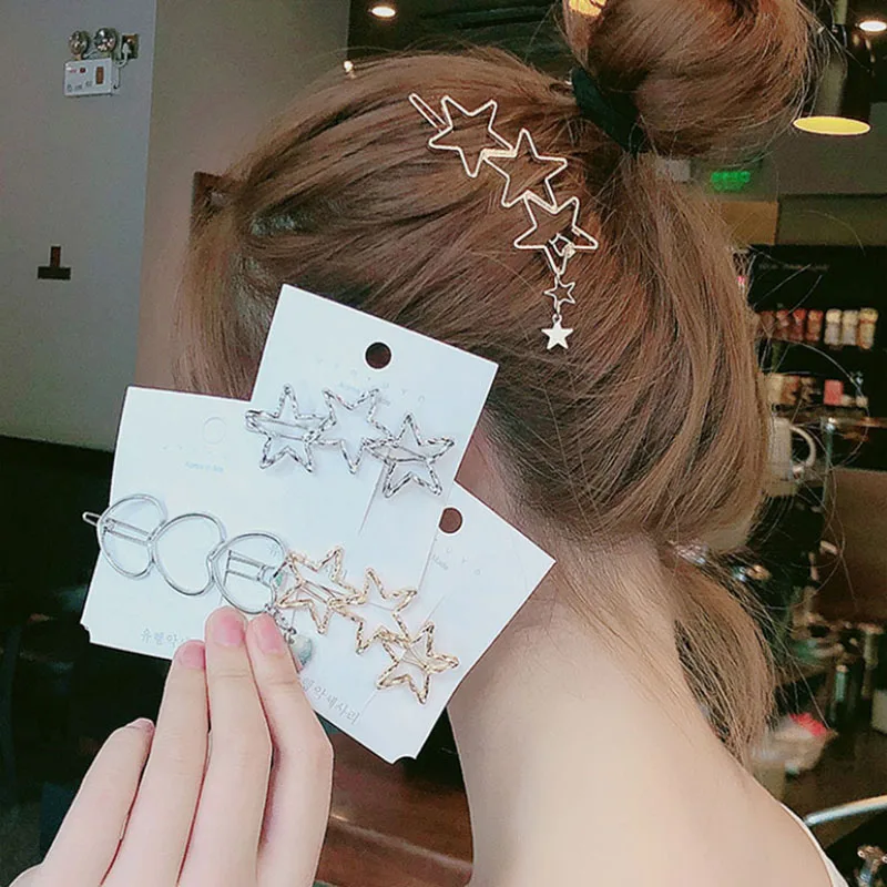 Fashion Woman Hair Accessories Triangle Clip Pin Metal Geometric Alloy Moon Circle Hairgrip Barrette Girls Headwear |